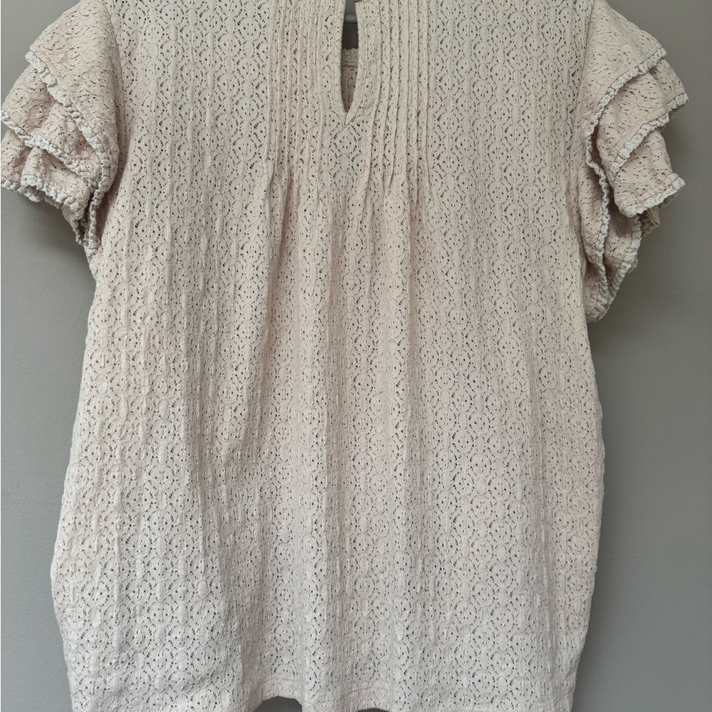 Anthropologie Ruffle Sleeved Cream Lace Blouse - Picture 7 of 13